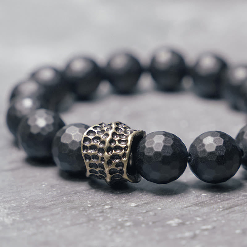 Buddha Stones Matzwarte onyx koperen messing Armband - image 1
