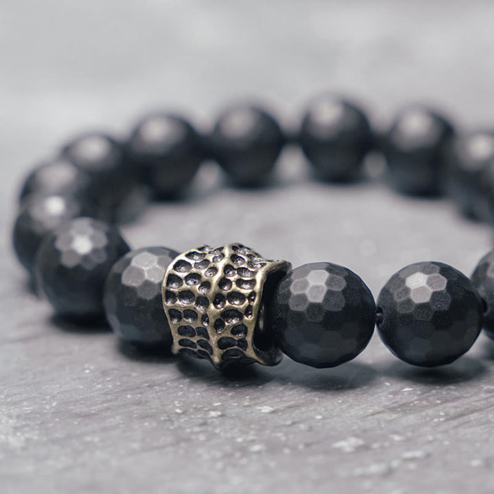 Buddha Stones Matzwarte onyx koperen messing Armband - image 1