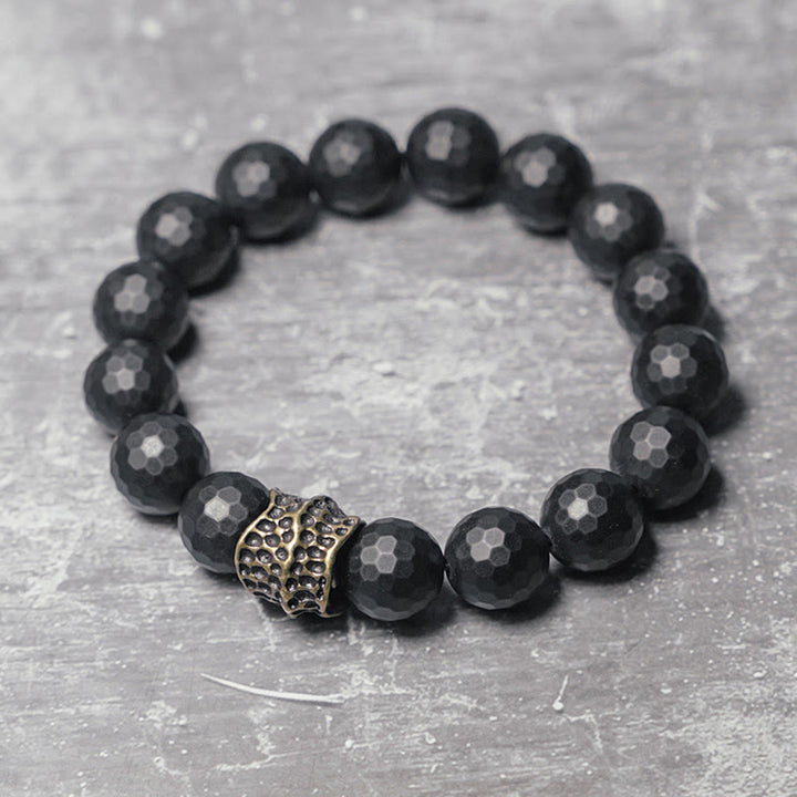 Buddha Stones Matzwarte onyx koperen messing Armband - Zwarte onyx messing (Polsomtrek: 17-17,6 cm) - image 0