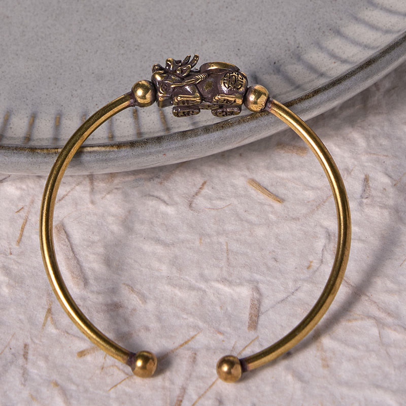 Buddha Stones Pi Xiu kompas dragende Fu karakter koperen messing Bangle-armband voor rijkdom - image 3
