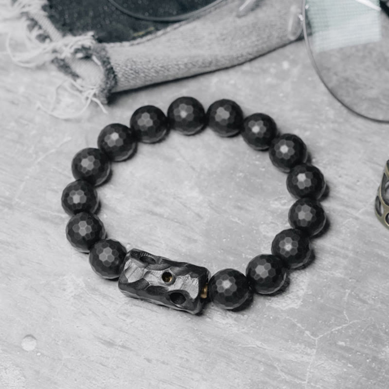 Buddha Stones Mat, gematteerd oppervlak, zwarte onyx, ebbenhouten Armband - image 1