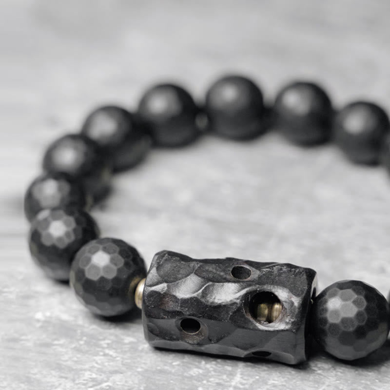 Buddha Stones Mat, gematteerd oppervlak, zwarte onyx, ebbenhouten Armband - image 3
