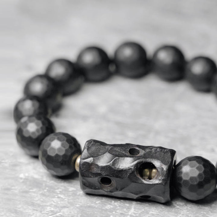 Buddha Stones Mat, gematteerd oppervlak, zwarte onyx, ebbenhouten Armband - image 3