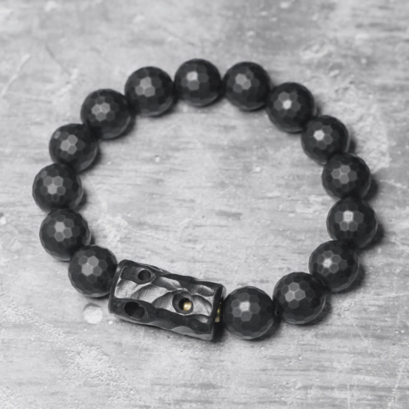 Buddha Stones Mat, gematteerd oppervlak, zwarte onyx, ebbenhouten Armband - Zwarte onyx ebbenhout (Polsomtrek: 17-17,6 cm) - image 0