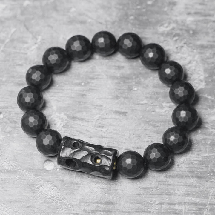 Buddha Stones Mat, gematteerd oppervlak, zwarte onyx, ebbenhouten Armband - Zwarte onyx ebbenhout (Polsomtrek: 17-17,6 cm) - image 0