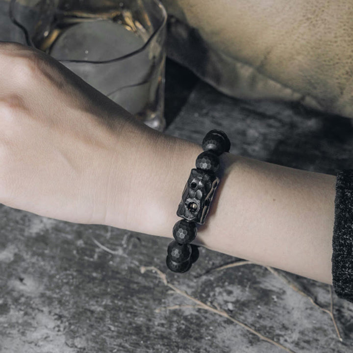 Buddha Stones Mat, gematteerd oppervlak, zwarte onyx, ebbenhouten Armband - image 4