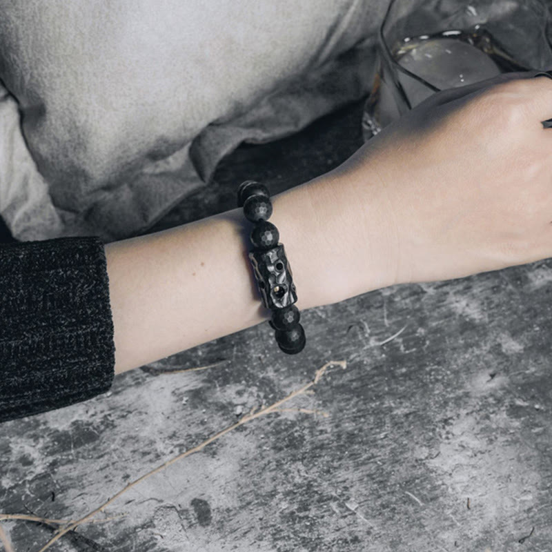 Buddha Stones Mat, gematteerd oppervlak, zwarte onyx, ebbenhouten Armband - image 7