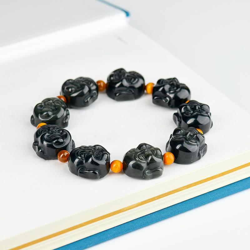 Buddha Stones Regenboogobsidiaan Lachende Boeddha Armband voor Positieve Transformatie - image 1