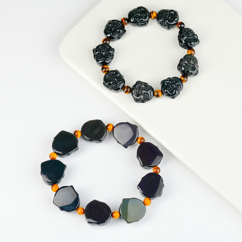 Buddha Stones Regenboogobsidiaan Lachende Boeddha Armband voor Positieve Transformatie - image 2