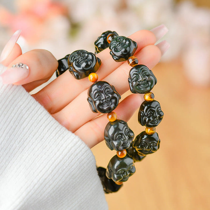 Buddha Stones Regenboogobsidiaan Lachende Boeddha Armband voor Positieve Transformatie - image 9
