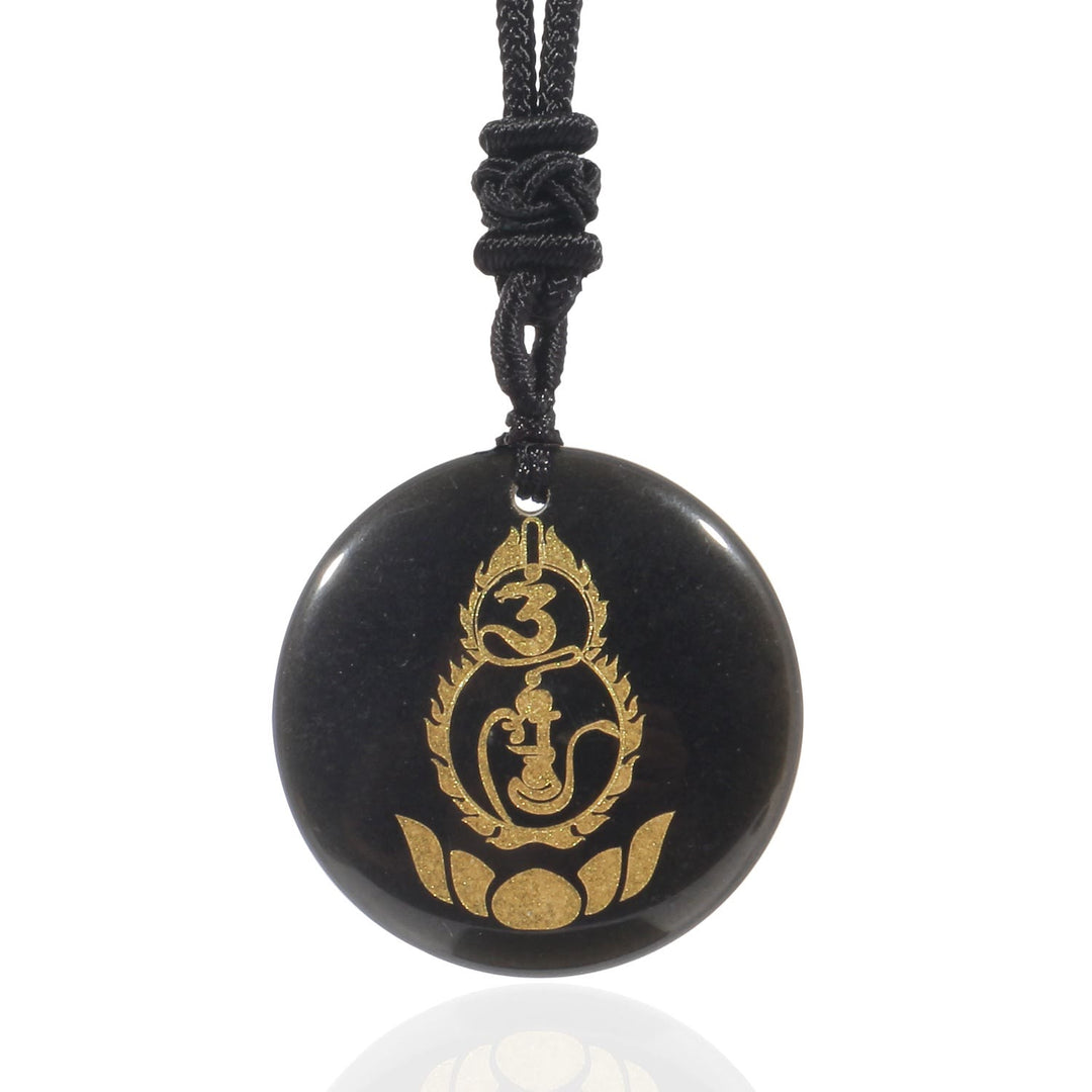 Buddha Stones Pompoen Lotus Voetstuk Patroon Vajra Beschermingsmantra Natuurlijke Diverse Kristallen Zwarte Obsidiaan Vervulling Ketting - Zwarte obsidiaan - image 0