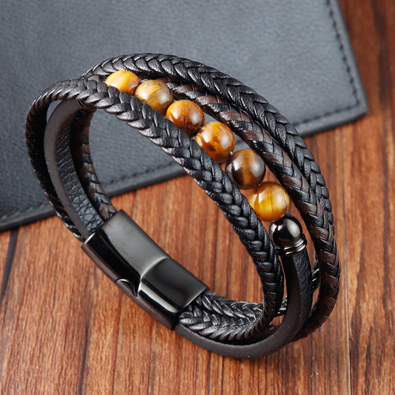 Buddha Stones Beschermende leren Armband met tijgeroogsteen - image 7