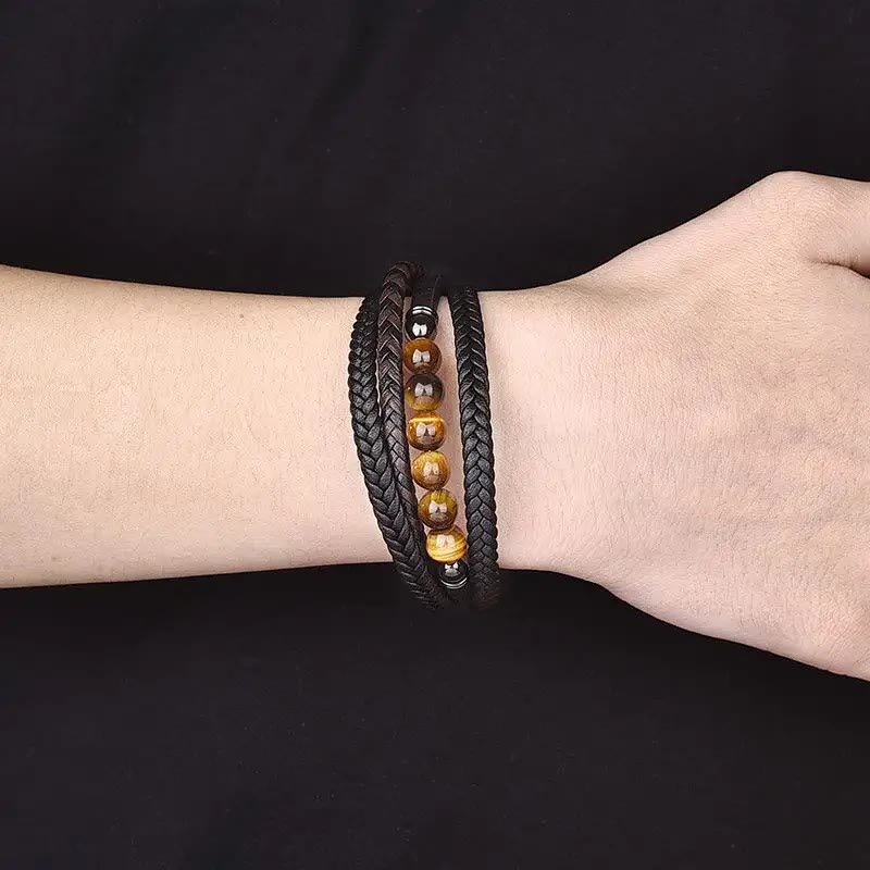 Buddha Stones Beschermende leren Armband met tijgeroogsteen - image 6