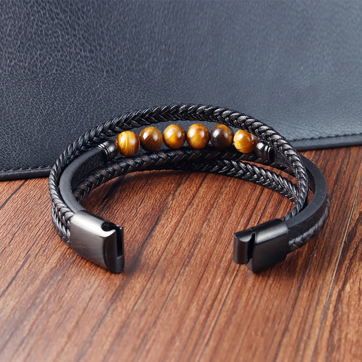 Buddha Stones Beschermende leren Armband met tijgeroogsteen - image 8