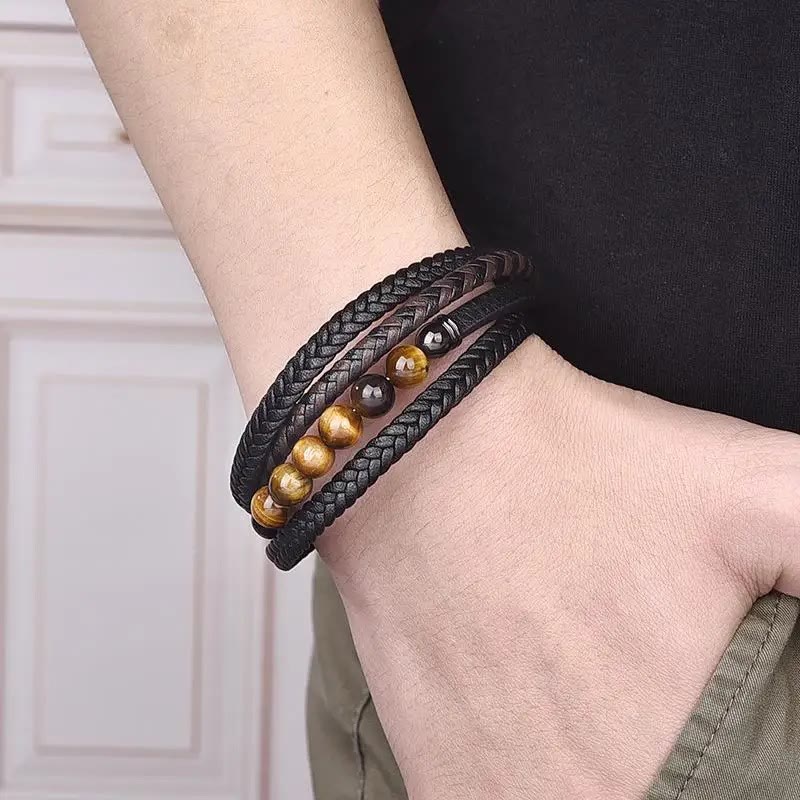 Buddha Stones Beschermende leren Armband met tijgeroogsteen - image 4
