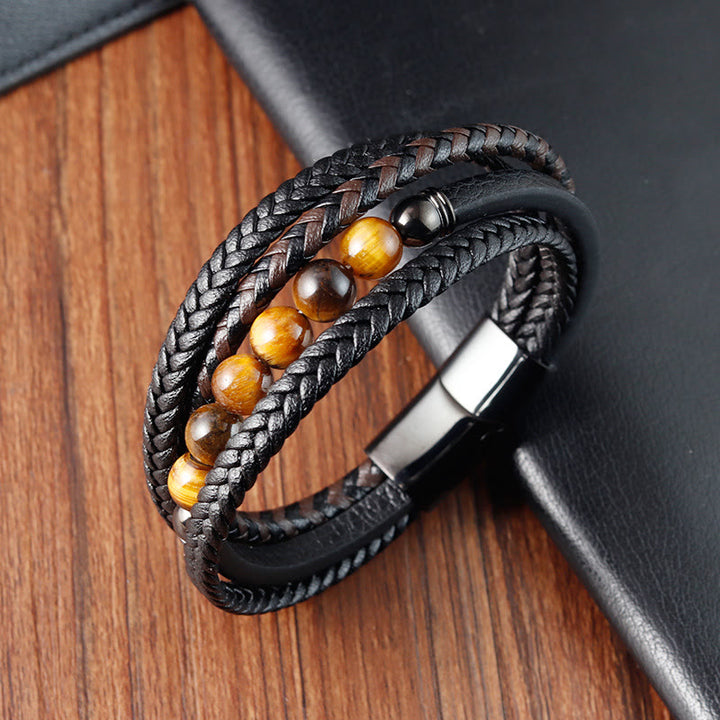 Buddha Stones Beschermende leren Armband met tijgeroogsteen - image 2