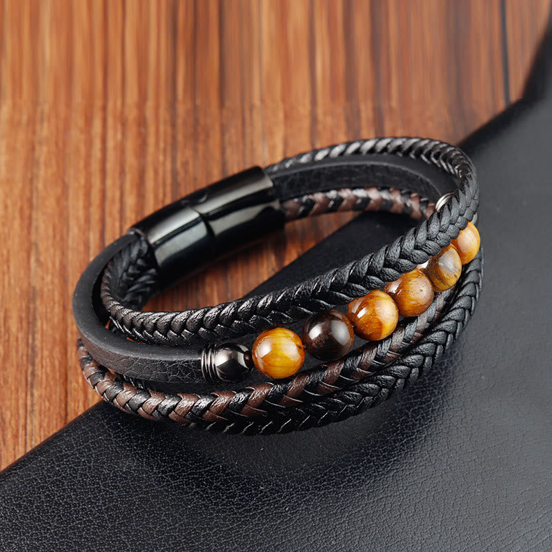 Buddha Stones Beschermende leren Armband met tijgeroogsteen - image 1