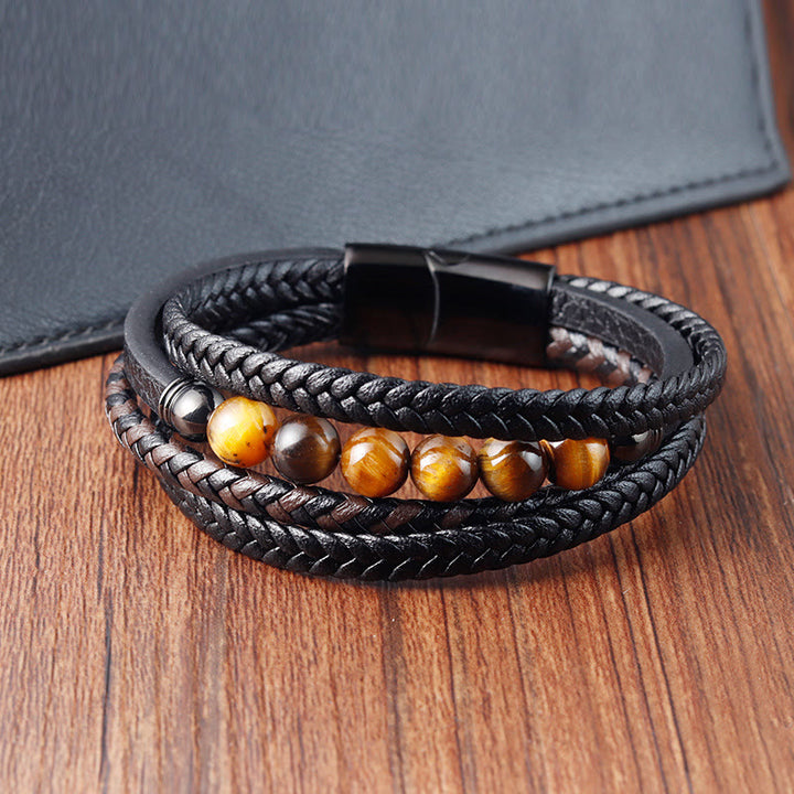 Buddha Stones Beschermende leren Armband met tijgeroogsteen - image 3