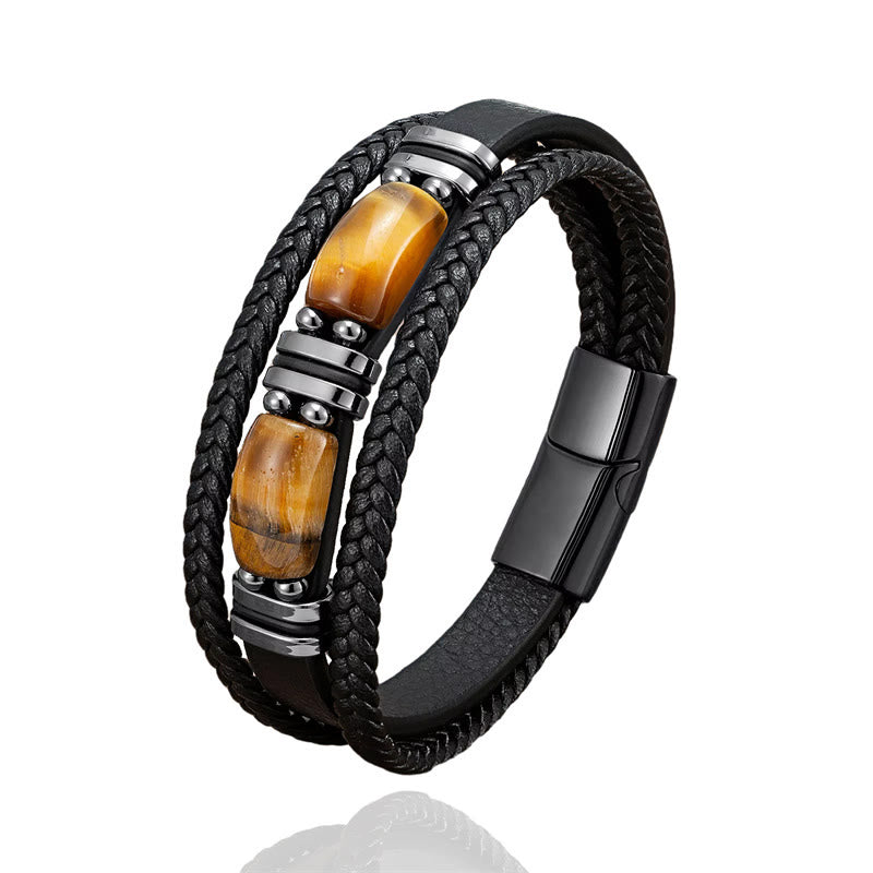 Buddha Stones Tijgeroogsteen Moed Wilskracht Meerlaagse Leren Armband - image 1