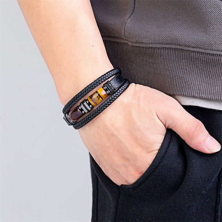 Buddha Stones Tijgeroogsteen Moed Wilskracht Meerlaagse Leren Armband - image 8