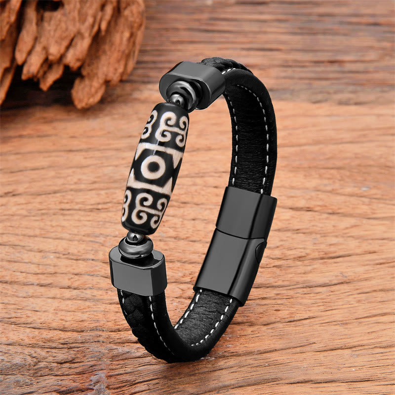 Buddha Stones Tibetaanse Dzi kralen beschermende zegeningen leren Armband - Dzi-kraal - 18-22 cm - image 0