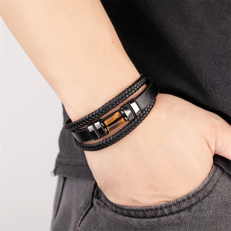 Buddha Stones Tijgeroog Lazuriet Lapis Lazuli Hematiet Picture Jaspis Zwarte Onyx Sterke Meerlaagse Leren Armband - image 1
