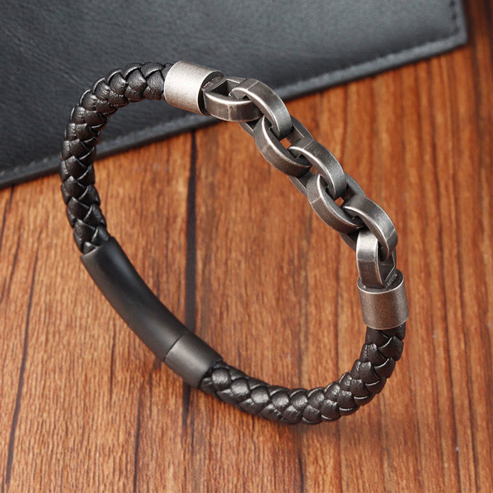 Buddha Stones Kettingontwerp, titanium staal, balans, leren gevlochten Armband - Enkele laag (Polsomtrek 17-19 cm) - image 8