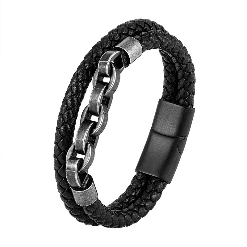 Buddha Stones Kettingontwerp, titanium staal, balans, leren gevlochten Armband - image 5