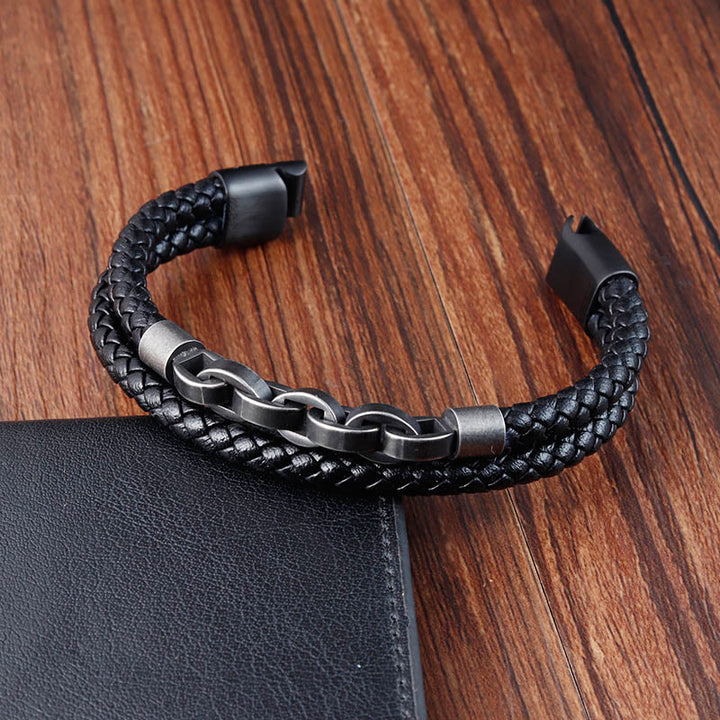 Buddha Stones Kettingontwerp, titanium staal, balans, leren gevlochten Armband - image 4