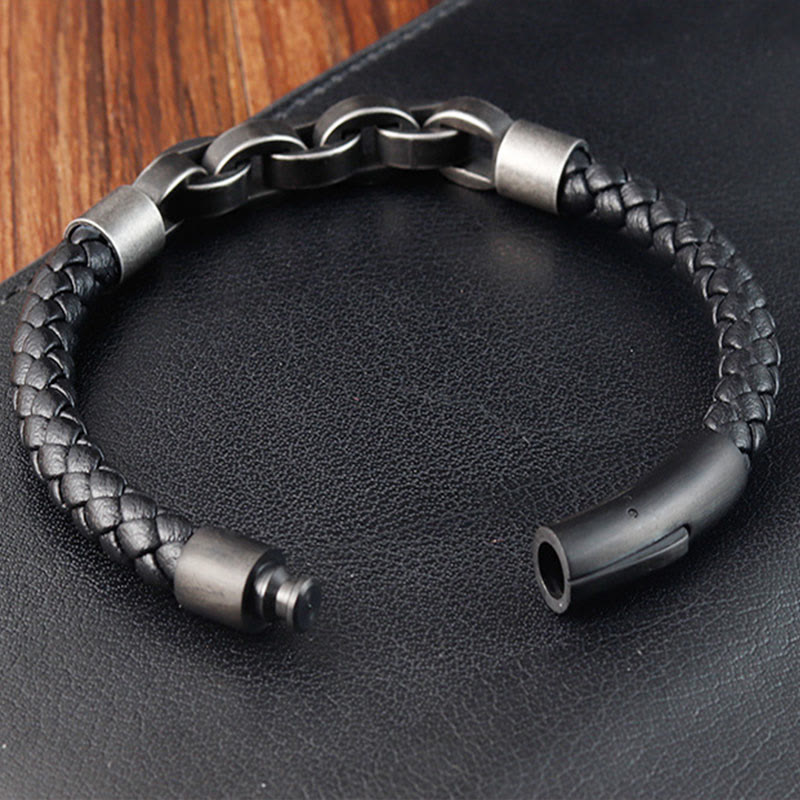 Buddha Stones Kettingontwerp, titanium staal, balans, leren gevlochten Armband - image 12