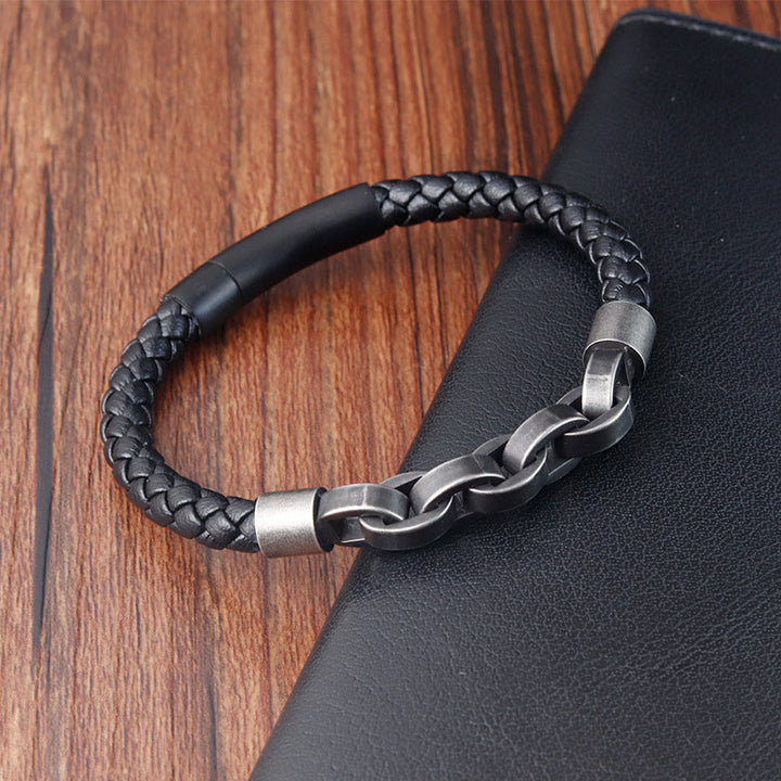 Buddha Stones Kettingontwerp, titanium staal, balans, leren gevlochten Armband - image 9