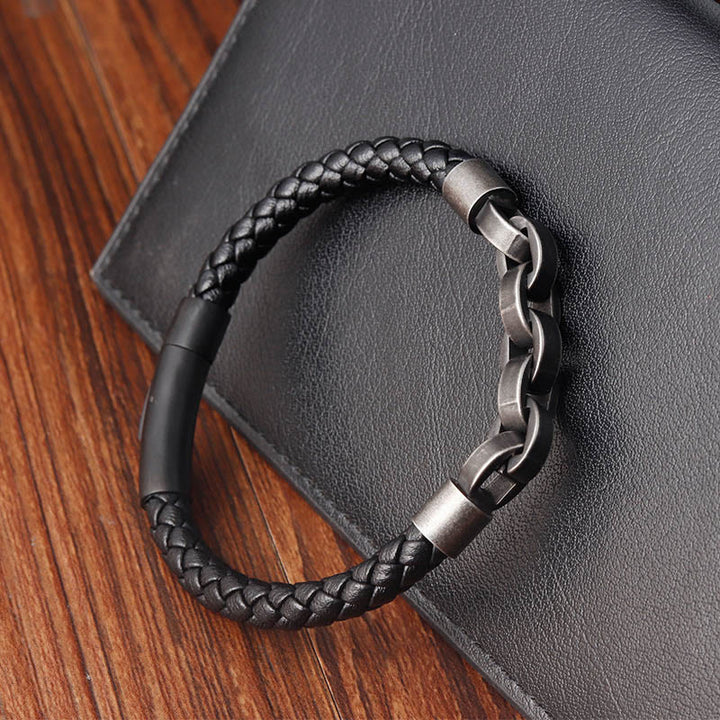 Buddha Stones Kettingontwerp, titanium staal, balans, leren gevlochten Armband - image 11