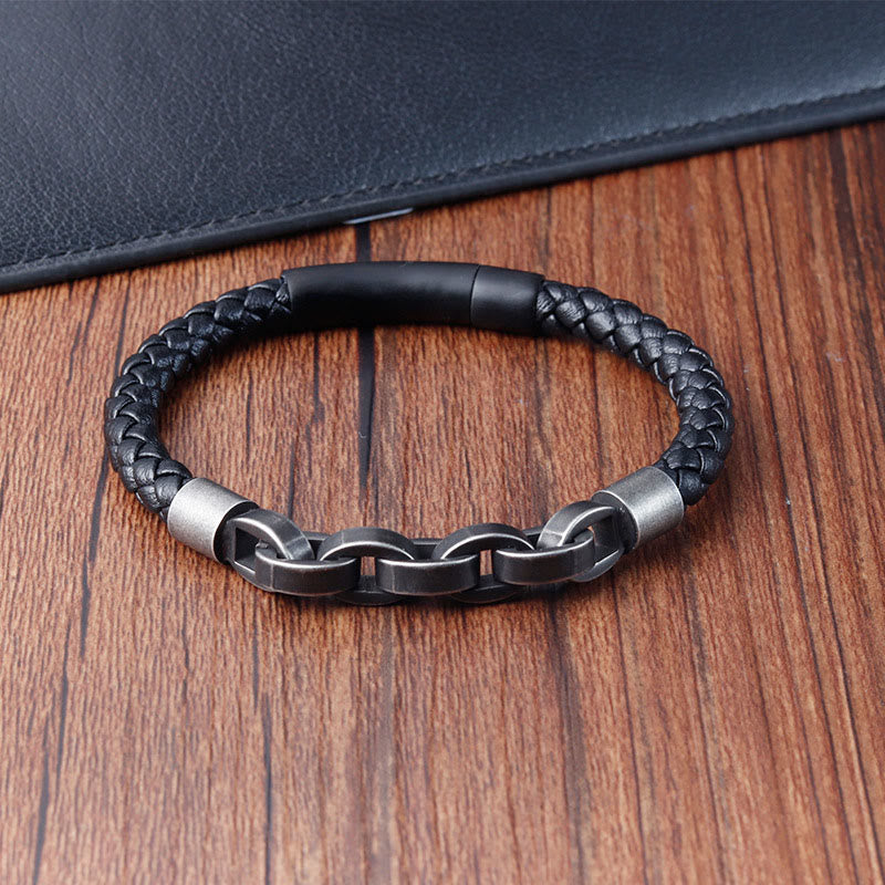 Buddha Stones Kettingontwerp, titanium staal, balans, leren gevlochten Armband - image 10
