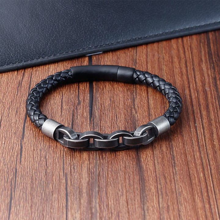 Buddha Stones Kettingontwerp, titanium staal, balans, leren gevlochten Armband - image 10
