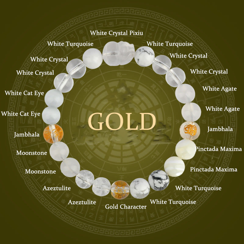 Buddha Stones Vijf Elementen Diverse Kristal Agaat PiXiu Rijkdom Armband - Goud (Polsomtrek: 14-16 cm) - 8mm - image 0