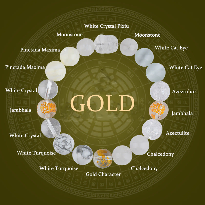 Buddha Stones Vijf Elementen Diverse Kristal Agaat PiXiu Rijkdom Armband - Goud (Polsomtrek: 14-16 cm) - 12mm - image 2