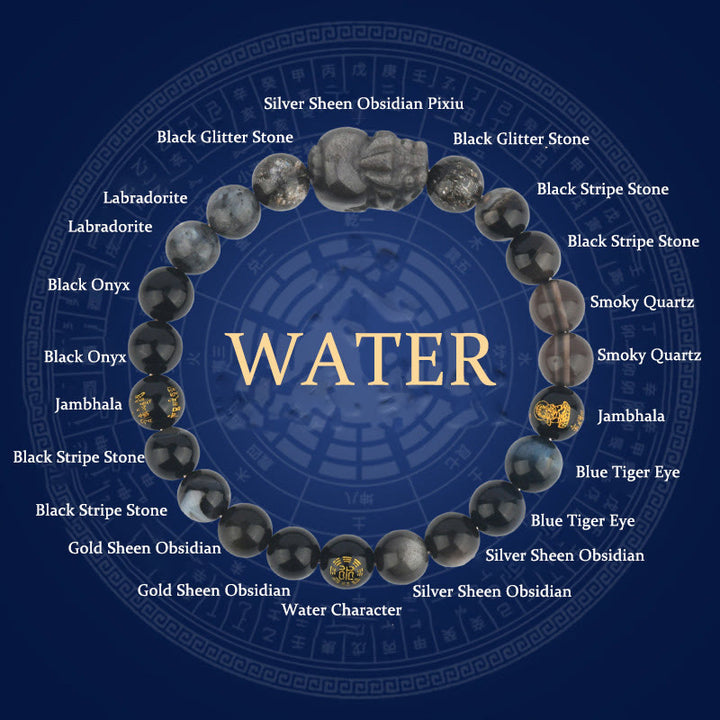 Buddha Stones Vijf Elementen Diverse Kristal Agaat PiXiu Rijkdom Armband - Water (Polsomtrek: 14-16 cm) - 8mm - image 13