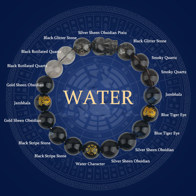 Buddha Stones Vijf Elementen Diverse Kristal Agaat PiXiu Rijkdom Armband - Water (Polsomtrek: 14-16 cm) - 12mm - image 15