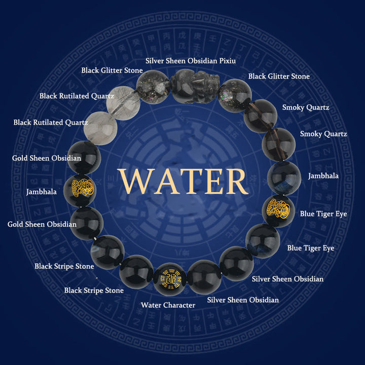 Buddha Stones Vijf Elementen Diverse Kristal Agaat PiXiu Rijkdom Armband - Water (Polsomtrek: 14-16 cm) - 12mm - image 15