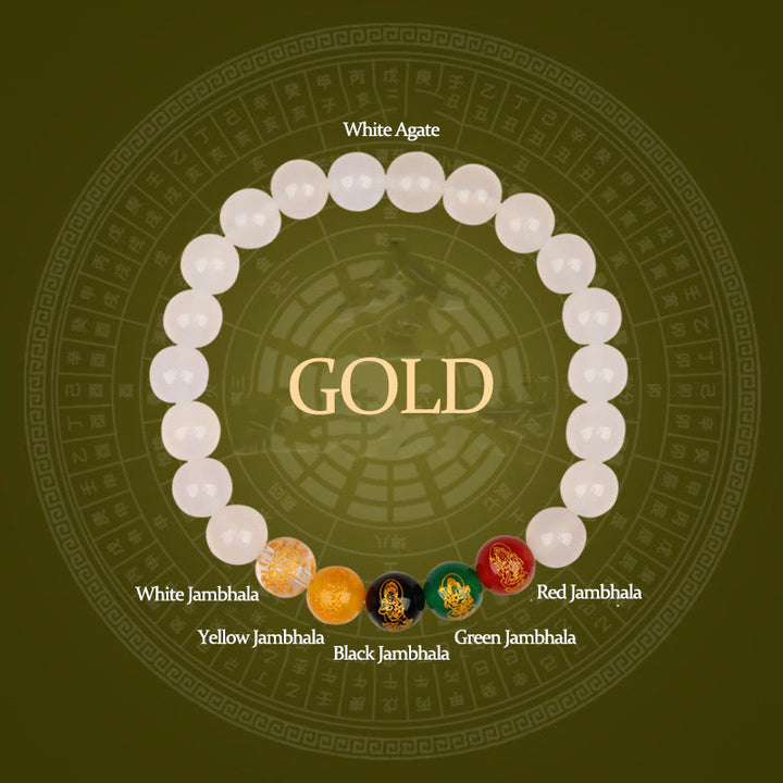 Buddha Stones Vijf Elementen Diverse Agaat Jambhala Armband - Goud (Polsomtrek: 14-16 cm) - image 0