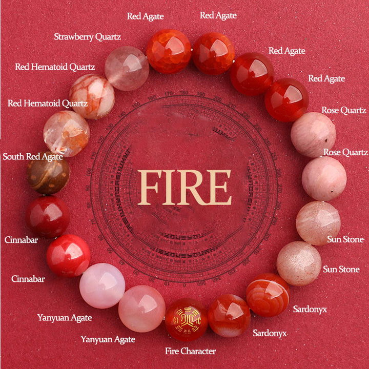 Buddha Stones Vijf Elementen Diverse Agaat Balans Geluk Armband - Vuur (Polsomtrek: 14-16 cm) - 10mm - image 32