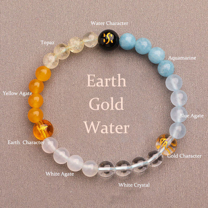 Buddha Stones Vijf Elementen Diverse Agaat Kristal Zonnesteen Armband - Aarde Goud Water (Polsomtrek: 14-16 cm) - 6mm - image 17