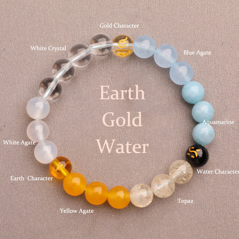 Buddha Stones Vijf Elementen Diverse Agaat Kristal Zonnesteen Armband - Aarde Goud Water (Polsomtrek: 14-16 cm) - 8mm - image 15