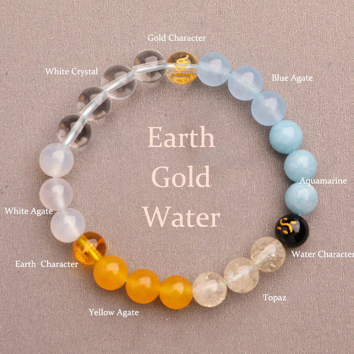Buddha Stones Vijf Elementen Diverse Agaat Kristal Zonnesteen Armband - Aarde Goud Water (Polsomtrek: 14-16 cm) - 8mm - image 15