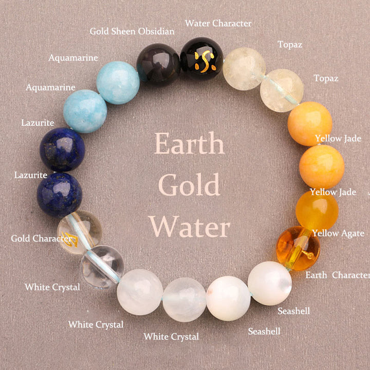 Buddha Stones Vijf Elementen Diverse Agaat Kristal Zonnesteen Armband - Aarde Goud Water (Polsomtrek: 14-16 cm) - 10mm - image 13