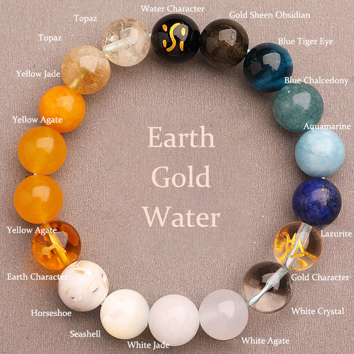 Buddha Stones Vijf Elementen Diverse Agaat Kristal Zonnesteen Armband - Aarde Goud Water (Polsomtrek: 14-16 cm) - 12mm - image 11