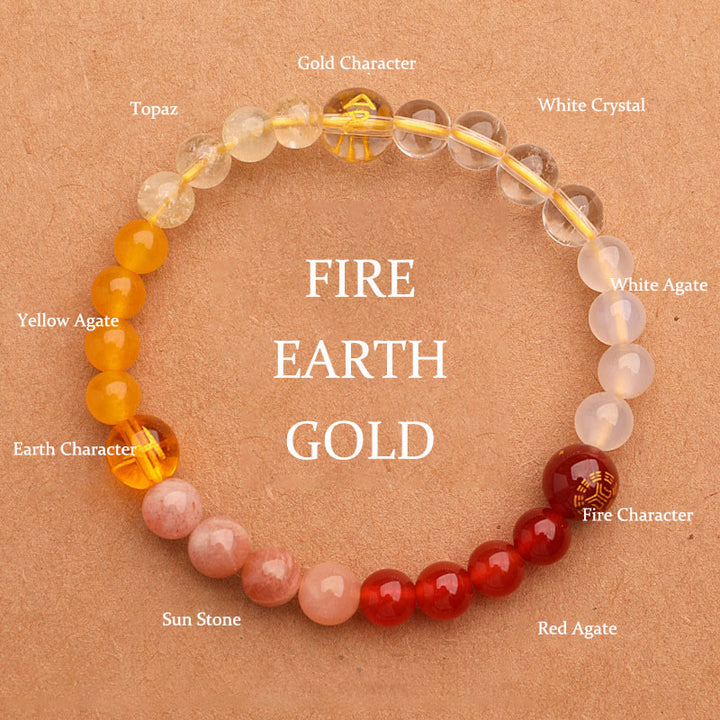 Buddha Stones Vijf Elementen Diverse Agaat Kristal Zonnesteen Armband - Vuur Aarde Goud (Polsomtrek: 14-16 cm) - 6mm - image 6