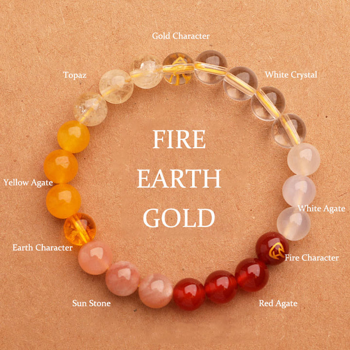 Buddha Stones Vijf Elementen Diverse Agaat Kristal Zonnesteen Armband - Vuur Aarde Goud (Polsomtrek: 14-16 cm) - 8mm - image 4