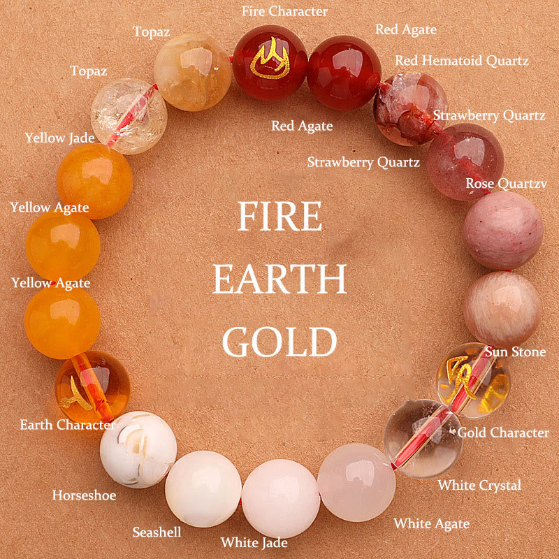 Buddha Stones Vijf Elementen Diverse Agaat Kristal Zonnesteen Armband - Vuur Aarde Goud (Polsomtrek: 14-16 cm) - 12mm - image 0