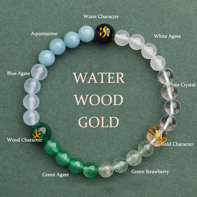 Buddha Stones Vijf Elementen Diverse Agaat Kristal Zonnesteen Armband - Waterhout Goud (Polsomtrek: 14-16 cm) - 6mm - image 25